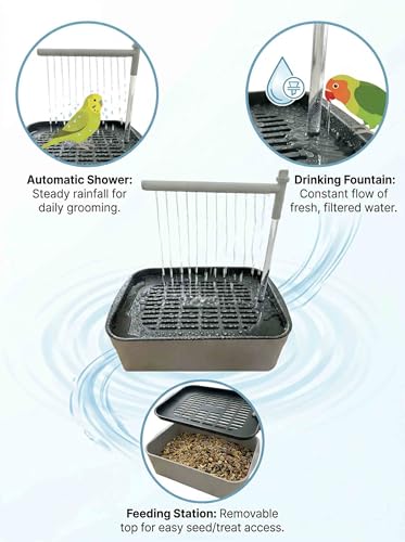 Automatic Parakeet Bird Bath with Pump,Adjustable Water Flow & Parrot Shower,USB Powered Bird Fountain Bathtub for Cage,Quiet Circulating Water System for Budgie,Lovebird (S) - color: Light gray#
