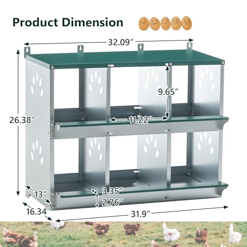 6 Compartment Chicken Nest Box, 6 Room Galvanized Steel Rustproof Metal Nesting Boxes, Chicken Egg Collection Laying Box for Hens - size: 6 Compartment