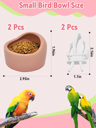 2 Pcs Bird Food Bowl Small Ceramic Bowls for Birds Parakeet Food Bowl Parrot Feeding Cups, Bird Cage Feeder with 2 Plastic Feeding Clips for Parakeets Conure Cockatiels Lovebird Budgie (Pink) - color: Pink