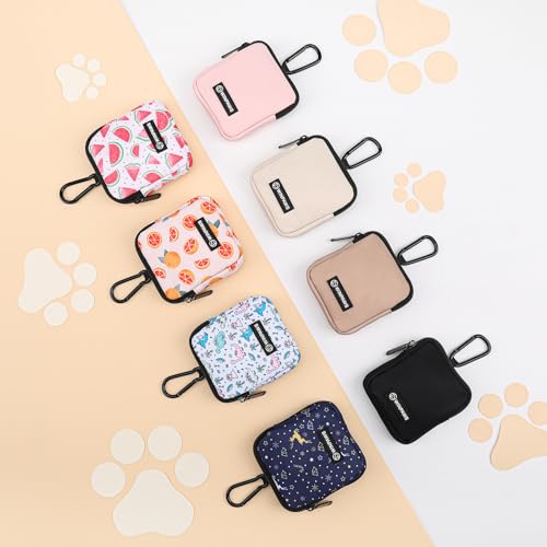 Dog Treat Pouch with Training Clicker,Waterproof Nylon Fabric Poop Bag Holders for Leashes,Hands Free Small Dog Walking Bag with Carabiner, Pet Puppy Training Walking Essentials(Grapefruit) - color: Grapefruit