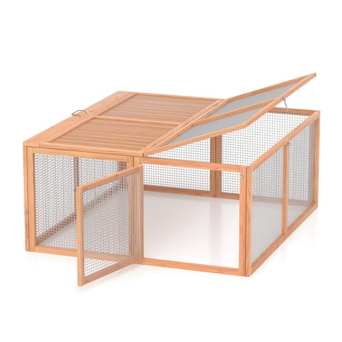 GOJOOASIS Wooden Chicken Coop Portable Rabbit Run Foldable Outdoor Pen | Chicken Playpen for Outside, Duck Enclosure, Small Animal Cage with 2 Accesses & Ventilating Wire, for Garden Backyard - color: Wood