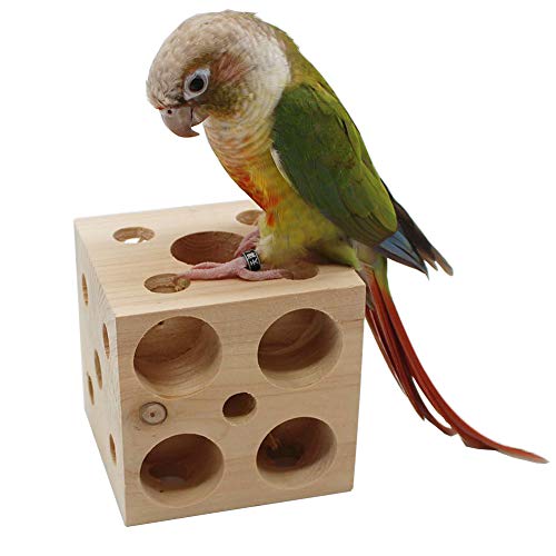 QBLEEV Bird Wooden Block Puzzle Parrot Chicken Foraging Toys, Small Animal Shredding Teething Parakeet Cockatiel Conure Budgie Cage Toys - size: L-3.15“