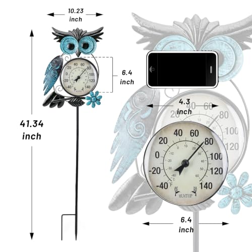 Outdoor Thermometer, Owl Outside Decor for Patio, Yard and Garden | No Battery Needed, Waterproof, Indoor and Outdoor, Easy to Read, Gifts Idea - color: Blue