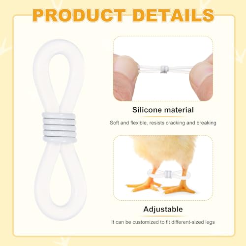 M METERXITY 100-Pack Adjustable Chick Leg Bands, 0.79" x 0.2" Silicone Chicken Leg Brace for Chicks/Ducks/Birds [White] Poultry Leg Bands - color: White