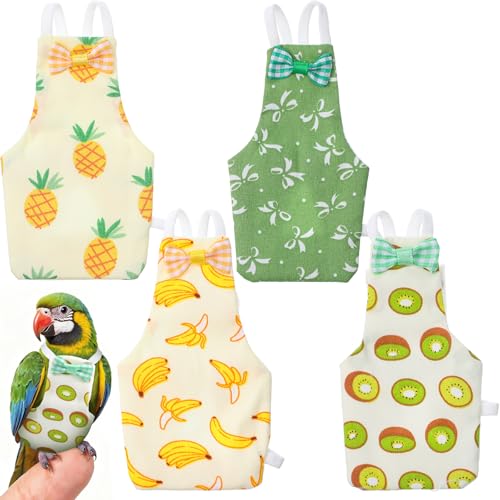 4 Pcs Bird Diaper, Cute Pet Bird Diaper Parrot Nappy | Reusable Flight Suit with Waterproof Inner Birds Diapers for Parakeet Cockatiel Mini Macaw Budgie Canary