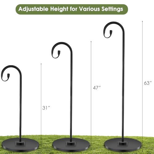 34-63" Adjustable Shepherd Hook Stand with Round Base Stand for Bird Feeders, Lanterns, Wind Chimes, Indoor and Outdoor Use on Patio, Yard or Porch - style: Single