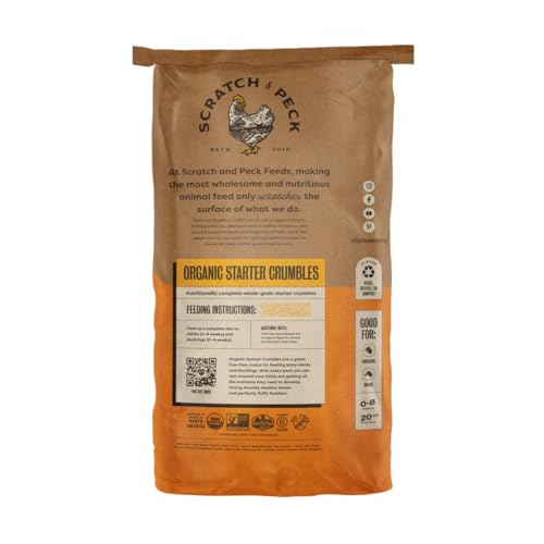 Scratch and Peck Feeds | Starter Crumbles for Chickens & Ducks | 25 lb Bag | 20.5% Protein, Corn & Soy Free, Certified Organic & Non-GMO Project Verified, Complete Nutrition - size: 25 Pound (Pack of 1), style: Starter