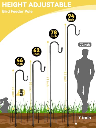 Bird Feeder Pole, 78" Shepherds Hooks for Outdoor, Hummingbird Feeders Stand Heavy Duty with Stable 5-Prong Base, Hanging Plant Shepherd Hook Hanger Stick for Outside Garden Yard Wedding - size: 78"
