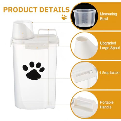 1 Pack Upgraded Dog Food Storage Container with Measuring Cup, Portable Pet Food Containers with Upgraded Large Spout and Cup for Dogs, Cats, Birds, Small Animals (Cream)