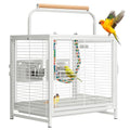 VIVOHOME 19 Inch Wrought Iron Travel Bird Cage for Cockatiel Parakeets | Bird Travel Carrier Cage with Wooden Handle/Perch, Slide-out Tray for Small Parrots Conures Lovebirds Canaries Finches, White - color: White