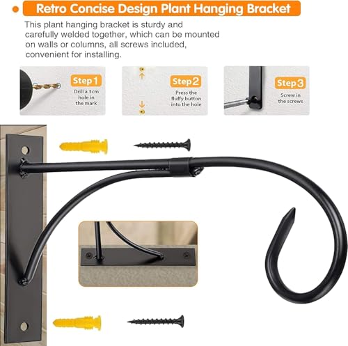 11in Wall Hook for Hanging Outdoor Lights,Sturdy Plant Bracket for Patio | Rustproof Metal, Holds 40lbs, Strong Hanger for Patio Lights, Lanterns, Plants, Bird Feeders, Porch, Deck, Garden