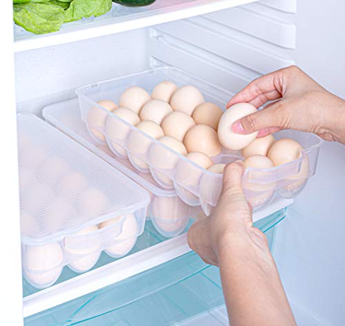 Clear Plastic Egg Holder for Refrigerator, Stackable Egg Storage Trays With Lid & Handles, Plastic Egg Box Carrier 4 Pack, BPA-Free Egg Storage Container for 18 Eggs