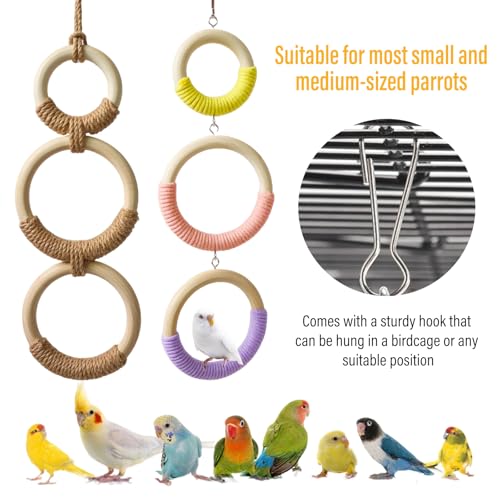 3-Ring Bird Swing Toy,Bird Swing for Cage,Hanging Bird Rope Perch Toy,for Parakeets, Lovebirds, Cockatiels, Sugar Glider Toys and Cage Accessories(XGjute) - color: XGjute