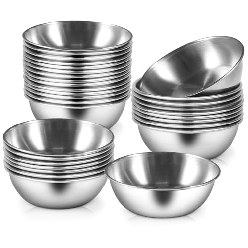 20 Pack 3.2 inch Stainless Steel Sauce Dishes 3.5 oz Mini Individual Saucers Bowl Round Seasoning Dishes Bowl Serving Appetizer Plates for Kitchen Prep Side Dish Soy Sauce Sushi Dip (20)
