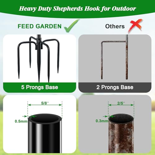 Bird Feeder Pole, 60 Inch Shepherds Hooks for Outdoor with 5 Prong Base, Adjustable Heavy Duty Shepherds Hook for Plant Baskets, Hummingbird Feeder, Wedding Decor, Lanterns,2 Pack - size: 60 Inch