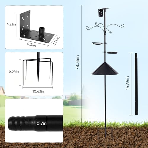78 Inch Heavy Duty Bird Feeder Pole with Anti-Squirrel Baffle-Compact for Gardens & Patios, Outdoor Bird Feeding Station