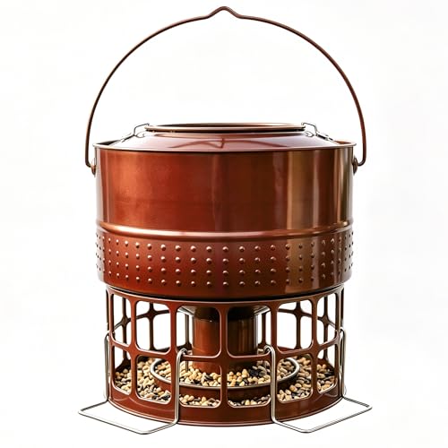 Solution4Patio 8-10LB Bird Feeder, Metal Wild Birdfeeder with 32 Access Holes & 2 Perches, Locking Top Helps Reduce Squirrel Stealing, Rust-Proof Hanging Design for Cardinals & Finches - color: Glazed Red