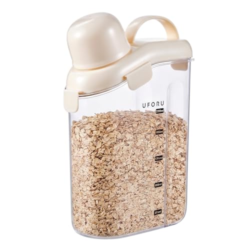 UFORU Cereal Container Storage,Rice Dispenser with Airtight Lid for Kitchen | Clear food storage container with easy pour design for rice, cereal, grains, flour, keeping pantry shelves neat and organized - color: 3L White