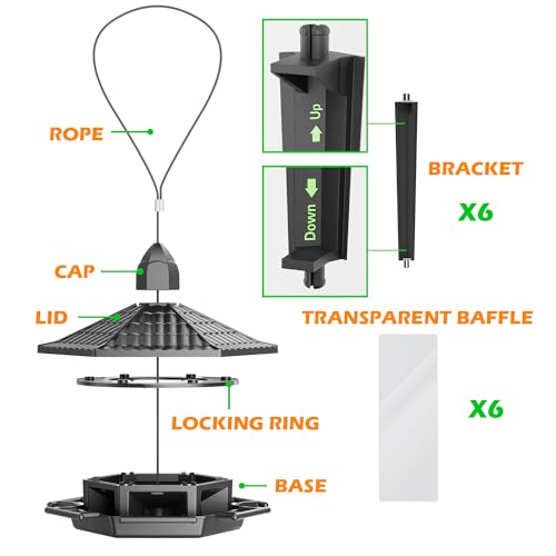 Birdream 4 Pack Bird Feeders for Outdoor Hanging, 10 LB Fun Installation Retro Pagoda Design Bird Feeder, Attracting Wild Birds Chickadees Goldfinches Cardinals Finches and Sparrows - color: Black, size: 4 PACK