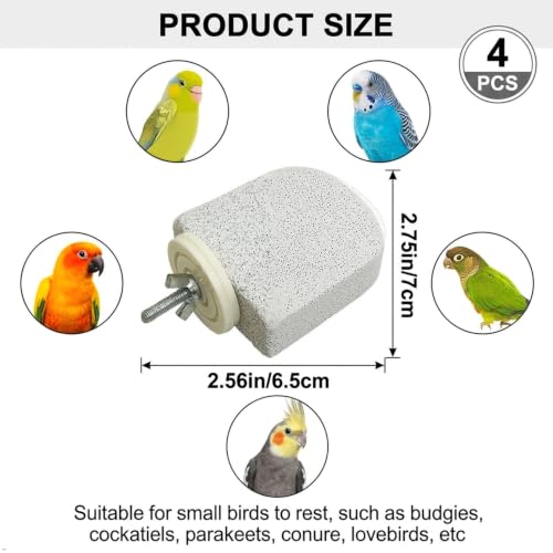 Bird Perch Stand, Volcanic Stone Parakeet Platform, Beak Grinding and Foot Exercise Toy for Small Birds, 2.56x2.75 in, 4 Pack