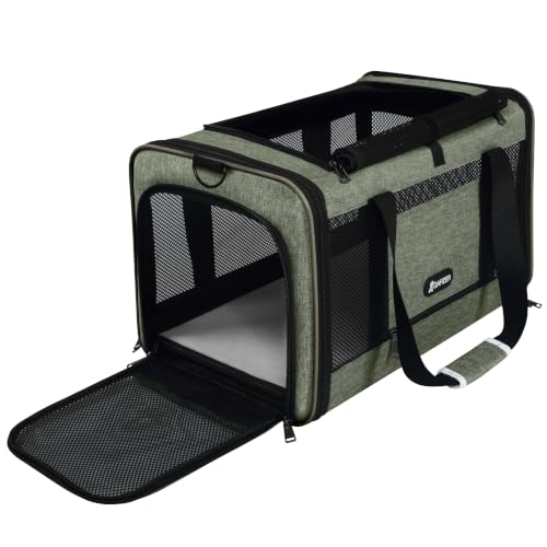 GAPZER Medium Cat Carrier Bag Lightweight, Soft-Sided Small Pet Carry Crate | 18 x 11 x 11 Light Weight Yorkie Kennel up to 15 lbs for Indoor House, Top Entry Bunny Canvas Bag Vet Visit Easy Clean Olive - color: Olive