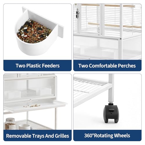 Garvee Small Bird Cage, 32" H Bird Carrier with Storage Shelves, White Travel Bird Cage for Parrot, Acrylic Parrot Carrier for Medium Small Bird
