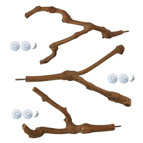 3PCS Bird Perch Natural Grape Stick Chewable Bird Stand Paw Grinding Branches Toy Cage Accessories for Small Budgies Cockatiels Lovebirds