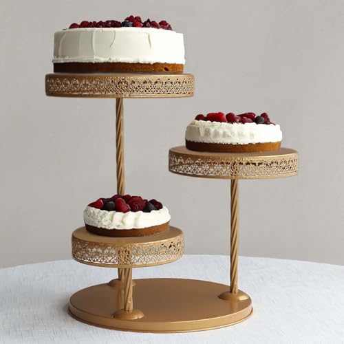 Efavormart 3-Tier Gold Metal Cupcake Tower Dessert Stand, Hollow Lace Design Round Tiered Cake Stand - 21" - color: Gold, size: 3-Tier 21" Hollow Lace