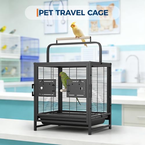 Garvee Bird Travel Carrier Cage, 25" h Small Bird Cage with with Wooden Perch Handle, Bird Carrier for Parrots Conures Lovebird Cockatiel Parakeets Black