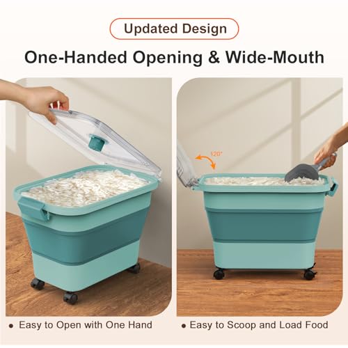 Rice Storage Container, Collapsible Airtight Food Storage Containers 20-30lbs with Clear Lid and Wheels, Rice Dispenser with Scoop for Flour Cereal Pasta Grain, Cat Pet Bird Dog Food Storage Container - size: 15-30 Lbs