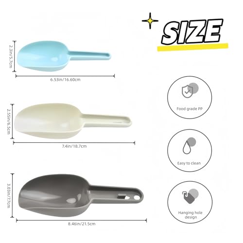 3 Pack Nesting Ice Scoop Set,Thickened PP Utility Ice Scoop For Freezer, Multi-Purpose Small Food Scoop with Hanging Hole for Kitchen Bar Baking Pantry Pet Food, Dishwasher Safe