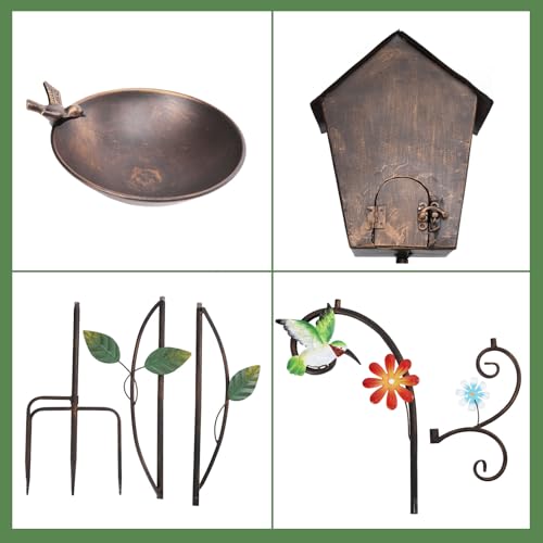 Yinns Metal Bird House, Decorative Birdhouse Stake with Bowl for Yard Decor | 69“ Bird House with Baths Bird Pole, Heavy Duty Birdhouse Stake for Outdoor Metal Bird Bath Bowl for Outside Garden Decor - color: Brown