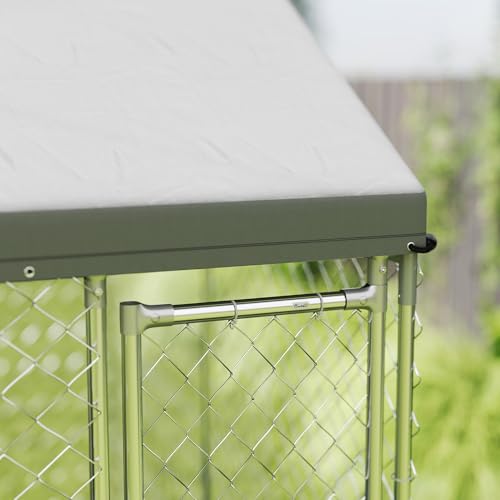 PawHut Outdoor Dog Kennel for Large Breed 20' x 7.5' x 8' w/Secure Lock | Heavy Duty Large Dog Kennel Outside, Waterproof Roof, Galvanized Chain Link Pet Enclosure, for Chicken, Duck - size: 236.2"L x 90.6"W x 94.5"H