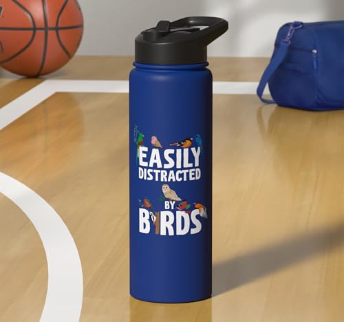 Easily Distracted By Birds Funny Bird Watcher & Birdwatching Stainless Steel Insulated Water Bottle - color: Royal Blue