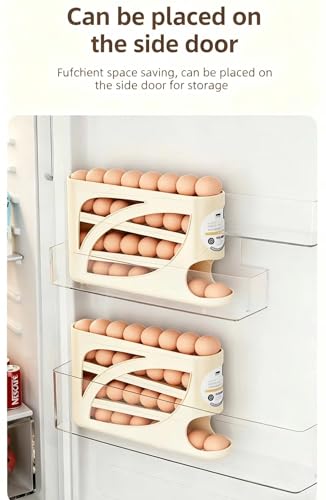 4-Tier Egg Dispenser for Refrigerator, Gravity Auto-Rolling Design, Holds 30 Eggs, Space-Saving Easy-Access Fridge Organizer Rack