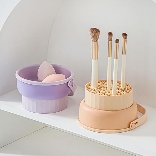 Silicone makeup brush cleaning bowl, powder puff storage rack, makeup egg cleaning workpiece, cosmetic makeup brush cleaning tool (Purple) - color: Purple