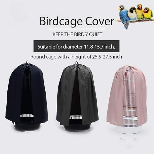 QBLEEV Round Parrot Birdcage Cover, Pet Universal Blackout Cage Cover Shade | Windproof light-proof sleep reduces distractions night accessories cloth without cage, bow tie clouser, easy to wear - color: Grey