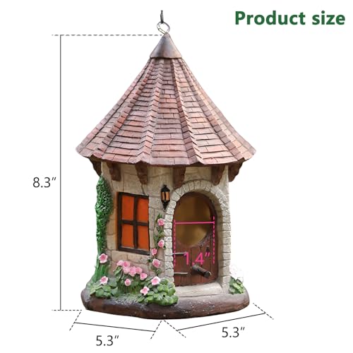 Hanging Bird House for Outside, Cone-Roof Resin Bluebird House with Hanging Chain, Waterproof & Practical Forest Bird Houses, Decorative Stone Hanging Birdhouse for Yard Garden Outdoor Decor