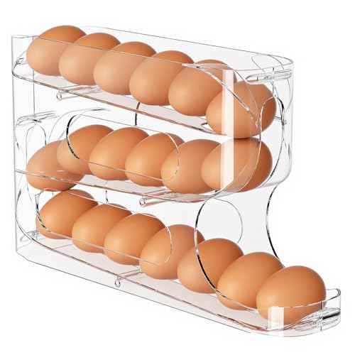 Clear FIFO Egg Holder for Fridge, Egg Dispenser for Eggs 18 Count | 1-Pack Automatic Rolling Egg Organizer for Refrigerator, Space-Saving Egg Roller/Container/Storage for Kitchen Countertop - size: 1 Pack