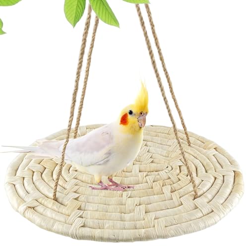 FlidRunest Bird Swing Hammock Bed, Natural Corn Woven Parrot Hammock Swing Mat, Hanging Bird Climbing Perch Mat, Relieve Boredom Chewing Toy for Birds Parakeets Lovebirds Cockatiels Conure, yellow