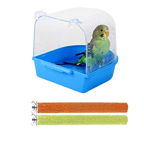 PINVNBY Parrot Bath Box Bird Bathtub Parakeet Bathing Tube with Bird Perches Stand Paw Grinding Cage Accessories Ideal for Small Birds Lovebirds Canary Finches(3 PCS Random Color)