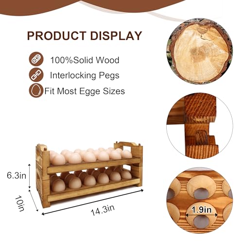 Wooden Egg Holder Countertop Fresh Egg Holders Firewood Egg Collecting Rack for Gathering Fresh eggs, Stackable with 36 eggs, Home Kitchen Organizer, Set of 2 PCS