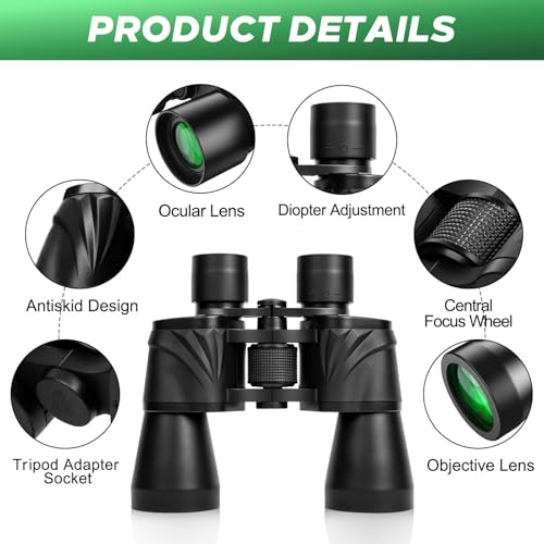 20x55 Binoculars for Adults High Powered – Large View Waterproof Optics with Clear Low Light Vision, Easy Focus for Hunting, Bird Watching, Concerts, Sports - color: Green