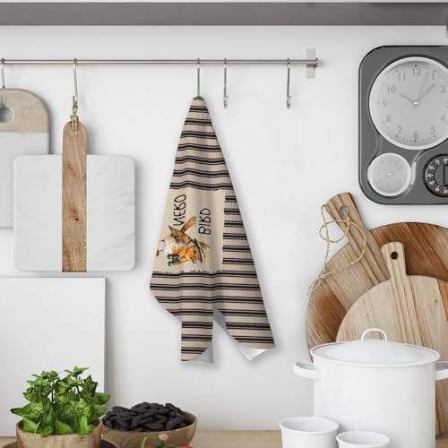 Funny Bird Nerd Kitchen Towels, Bird Watching Gifts, Farmhouse Birding Neutral Striped Hand Towels of Bathroom, Birds Nerd Lover Watcher Gifts for Women Men - color: Bird Nerd