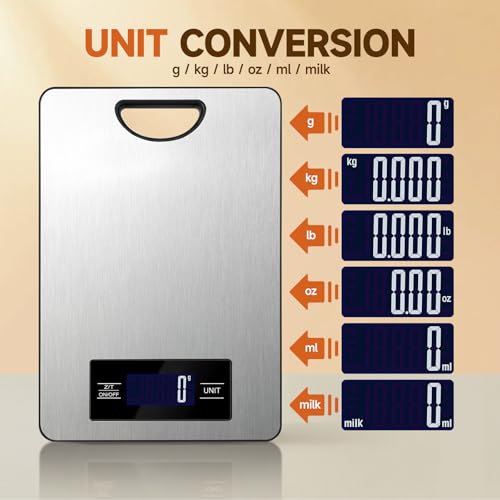Food Scale, Digital Kitchen Scale with Hanging Loop, 11lb Baking Scale | 1g Accuracy, g/oz,etc.5 Unit Conversion, Tare Function, Fingerprint-Resistant Steel, Suitable for Cooking, Baking ,Meal Prep - color: Silver