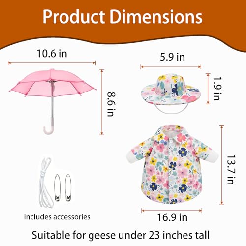 3 Pcs Raincoat Summer Porch Goose Outfits Fits 23” Goose Statue Decoration | Cute Costume for Outdoor Garden Lawn Yard Decor with Raincoats Umbrella Hat Outfit - color: Garden Flowers