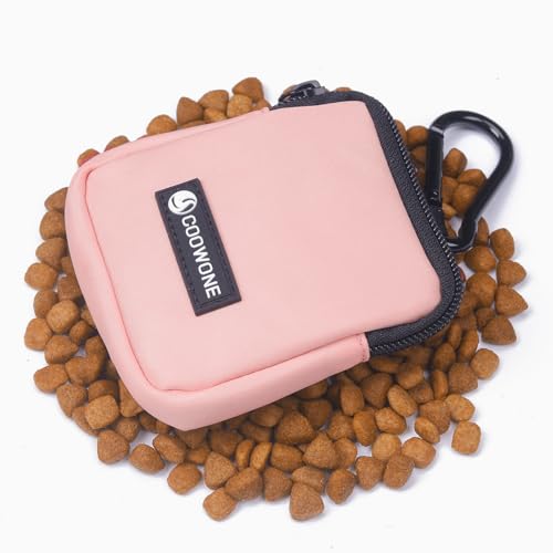 Dog Treat Pouch Pocket Sized Pet Puppy Training Pouch for Dog Training Behavior Aids, Waterproof Nylon Fabric Dog Poop Bag Holder, Hands Free Dog Walking Bag with Metal Carabiner (Pink) - color: Pink