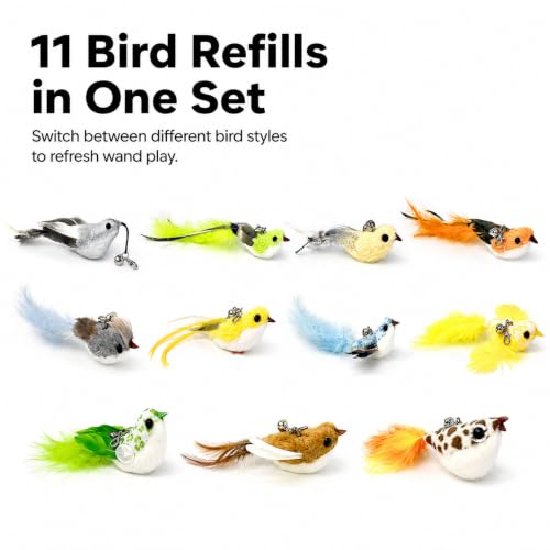 11 PCS Multi-Functional Cat Toy Replacement Heads – Realistic Handmade Bird Teasers with Bells & Detachable Clip, for Interactive Play, Indoor Enrichment & Home Decoration - style: 11 PCS-B
