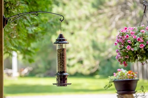 BirdsUP Hanging Bracket for Bird Feeders, Planters, Chimes, Heavy-Duty, Holds up to 25 lbs, 2 Hooks with Rubber Bumpers, Black, Screws Included