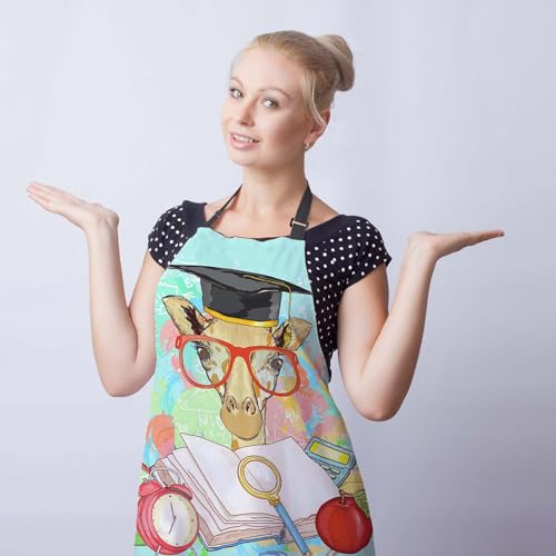 Kitchen Apron for Women Animals Students Giraffe Cooking Aprons for Men for Cooking Restaurant BBQ Painting Crafting Gardening 27” (W) x 31” (H), Waterproof Apron - color: Animals Students Giraffe